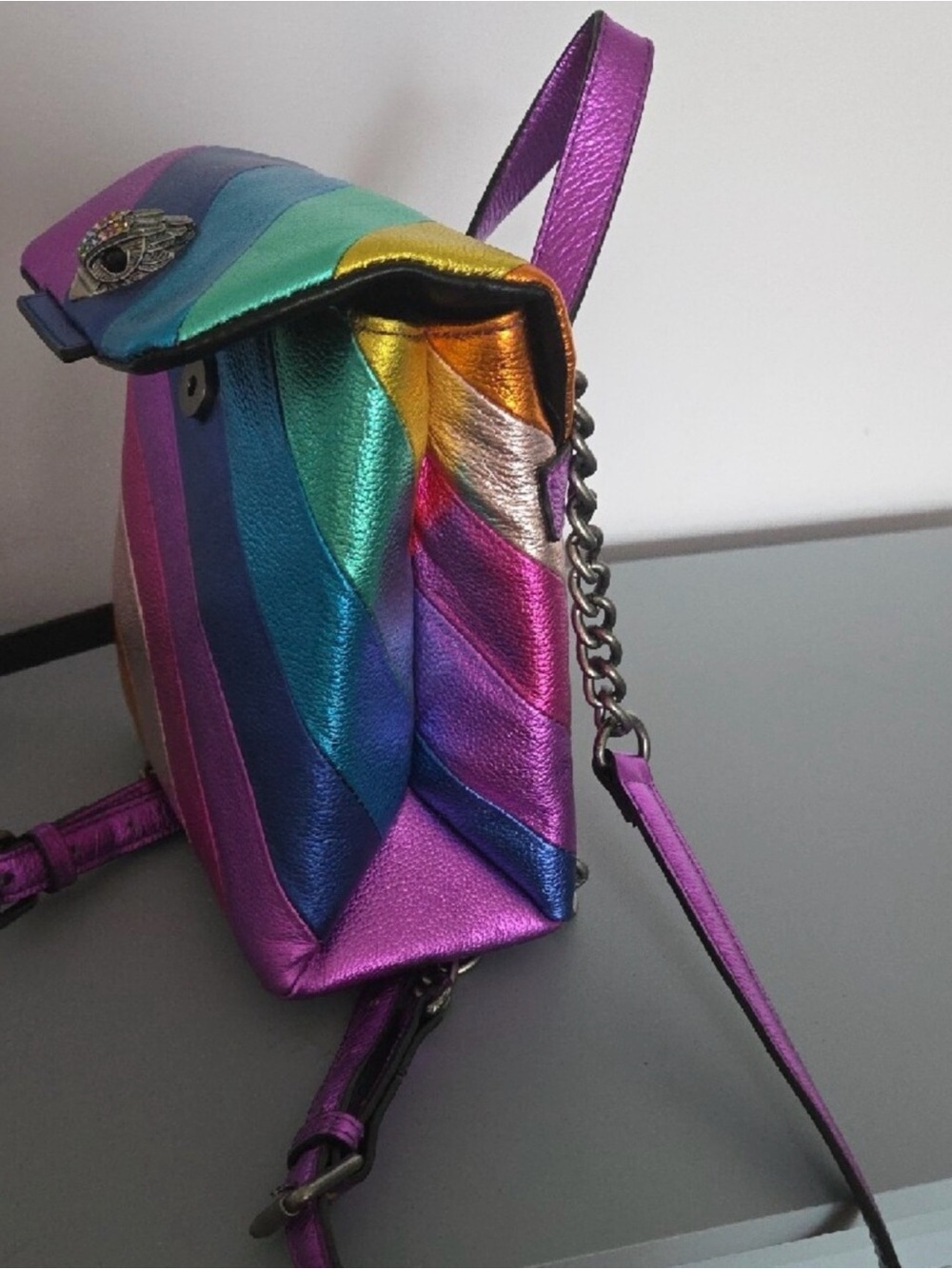 Multicolor Metallic Stripe Leather Backpack - Women Bags - Picture 3 of 7